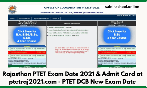 Rajasthan PTET Exam Date 2021 & Admit Card at ptetraj2021.com - PTET DCB New Exam Date